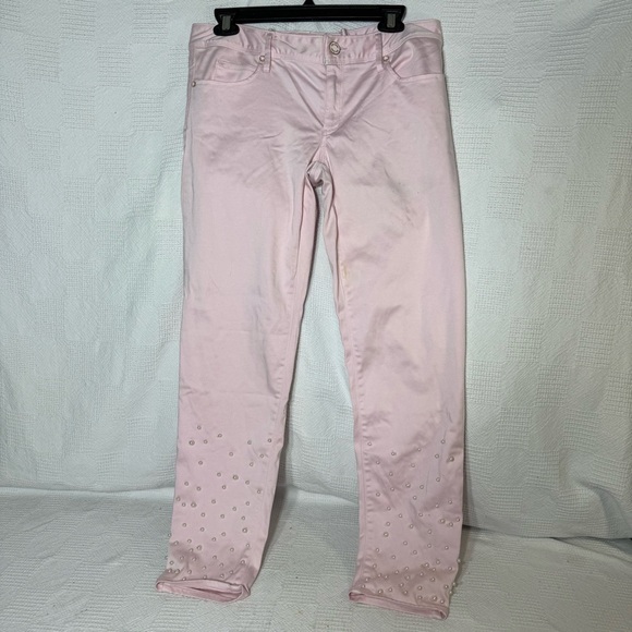 Lilly Pulitzer Worth Skinny Straight Pants Pearl Embellishments Size 8 Pink Fizz - Picture 1 of 14